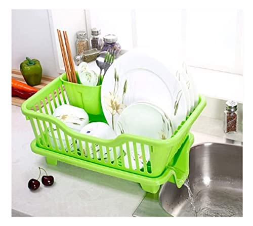 LYMGRZ Escurreplatos de Cocina, escurridor de Platos para encimera, Fregadero, Bandeja de plástico extraíble para Cubiertos, escurridor de Platos (Verde-2)
