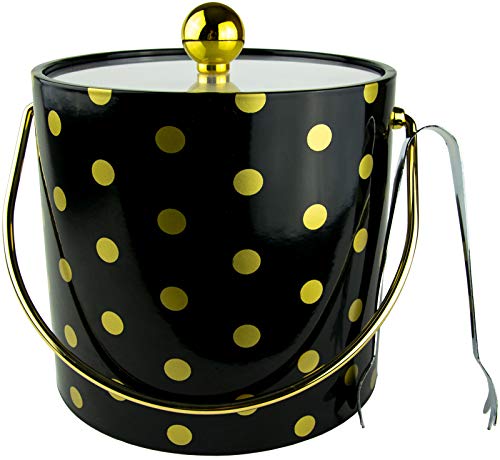 Hand Made In Usa Black & Gold Double Walled 3-Quart Insulated Ice Bucket With Ice Tongs (Polka Dot Collection) #TOP13