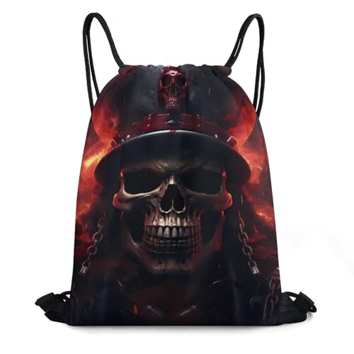 Cool Flaming Skull Drawstring Backpack Durable Sport Gym Bags Daypack for Men Women 35 * 42cm
