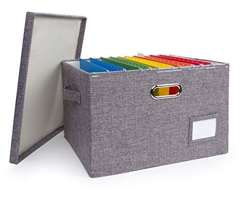 Collapsible Linen File Organizer Box, Easy To Slide File Folders, Compatible with Letter/Legal Hanging Filing Organization，Durable File Storage Organizer for Office Work/Home/Decor (Gray, 1 pack)