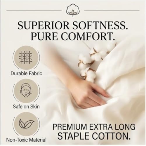 Image of Egyptian Cotton Feel Full Size Flat Bedsheet with 2 Pillow Covers | 1000 TC Soft & Breathable | Ivory Solid Pattern for Bedrooms and Hotels Use (Size: 90 x 100 Inch)