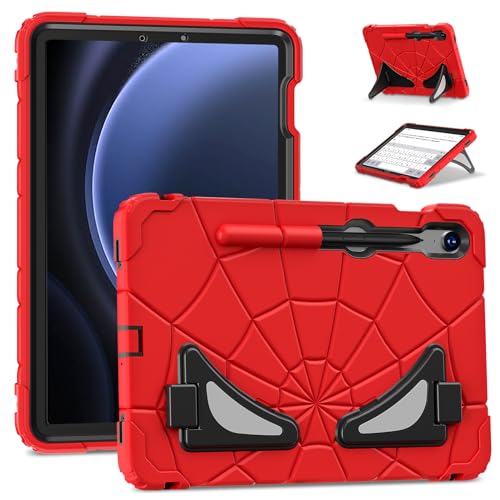 AKABEILA Compatible with Samsung Galaxy Tab S7/S8/S9/S9 FE 11 inch(2023) Tablet Case，Lightweight Shockproof Rugged Protective Cover with Kickstand for Kids Children Boys Babies Red Black