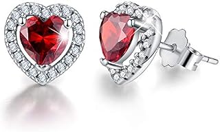 EsberryGift for Christmas 18K Gold Plating 925 Sterling Silver Birthstone Love Heart Stud Earrings Cubic Zirconia Hypoallergenic Earrings Birthday gift for Women and Girls (January-Garnet)