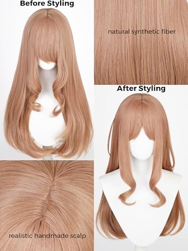 Image of Half and Half Long Curly Anime Orange Brown Wig for Nagasaki Soyo Cosplay 26.3'' Light Blonde Brown Wigs with Bangs for Women Party Halloween