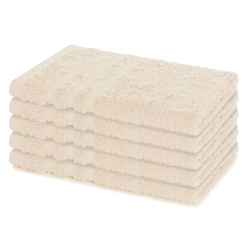 Lavea® 5er Set Gästehandtücher Set, Gästetücher 30x50 cm, Frottee Gästetuch aus 100% Baumwolle, Handtücher Set, weich und saugstark, Serie Elena, 60 °C waschbar, Handtuch, Creme