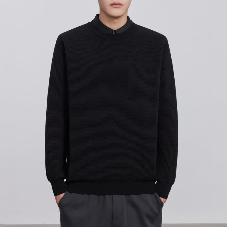 Pull homme col chemise intégré maille thermique chaude et ample - 5
