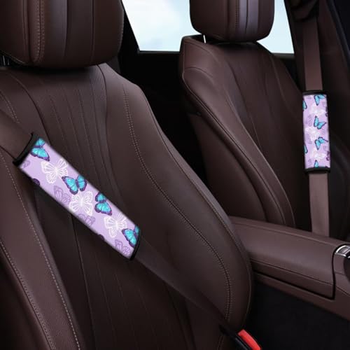 Image of AFPANQZ Blue Butterfly Auto Seat Belt Covers for Adults Children 2 Pack Safety Seatbelt Pad Cushion Kit Car Seats Accessories Vehicle Auto Seatbelt Cushion Pads Universal Fit