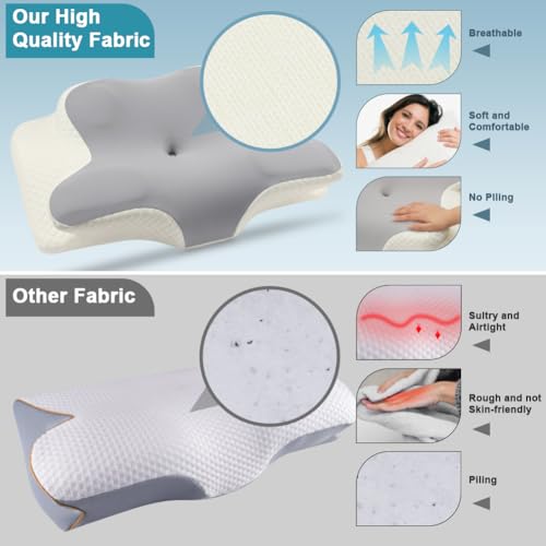 OSDUE Almohada Cervical de Espuma Viscoelastica, 2 en 1 Ergonómico Almohada para El Cuello, Espuma de Memoria Almohada Ortopedica para Alivio del Dolor de Hombros y Relajación 61x43x10,5 cm Gris - imagen 3