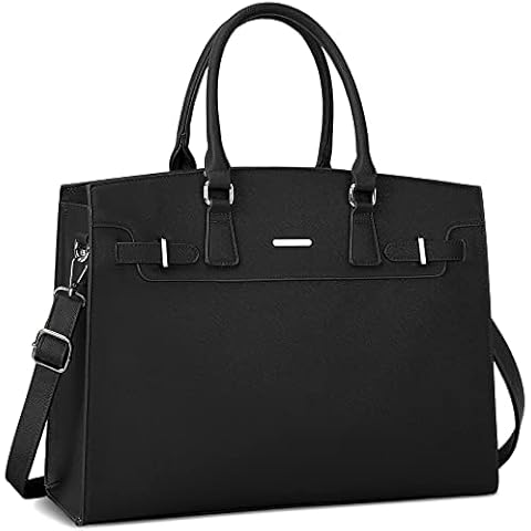 KTMOUW Laptop Bags for Women Tote Bag 15.6 Inch Ladies Leather Large Laptop Work Handbag Designer Business Office Computer School Shoulder Bag Black Cover