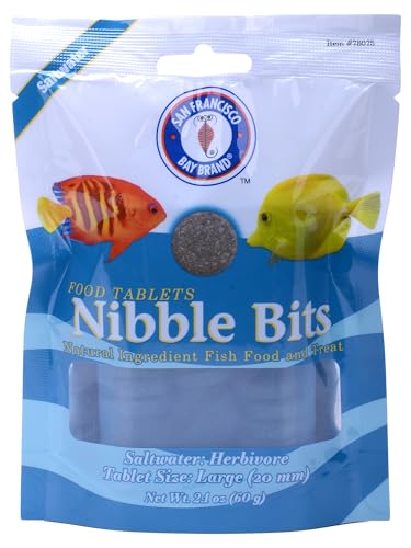San Francisco Bay Brand Food Tablets Nibble Bits - All-Natural Fish Food for Saltwater Herbivore, Tangs, Rabbitfish, Angels, Clownfish, Parrotfish - 2.1 oz (60g), Large Tablets