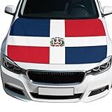 Dominican Republic Flag Car Hood Cover 4X5 Ft Polyester Spandex Elastic Fabrics, Universal Fit for Car, SUV, or Van