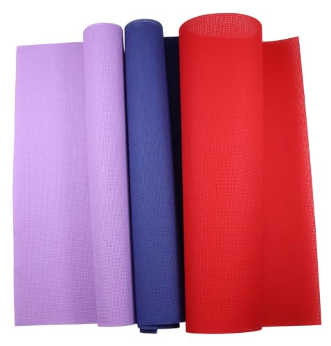 Image of KCS 3 pc of 15 inch x 18 inch(38cmx45cm) 16 Count Cross Stitch Cotton Aida Cloth Needlework Rolled Fabric Box,16CT,Lavender+Royal Blue+Red