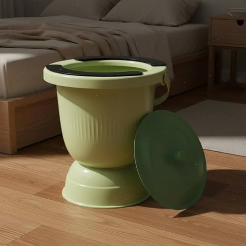 CAQYPVH Bedside Urinal Portable Chamber Pot with Lid Elevated Base Commode Odor Control Potty Bucket Material Suitable for Seniors Between Rooms Bedroom Hygiene, Green, Short W Ring - 3