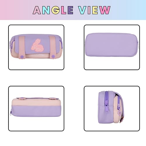 Image of Pencil Cases Large Capacity Pencil Bag Pouch Holder Box for Girls Kids Office Students Organizer School Stationery Supplies (Purple + Pink)