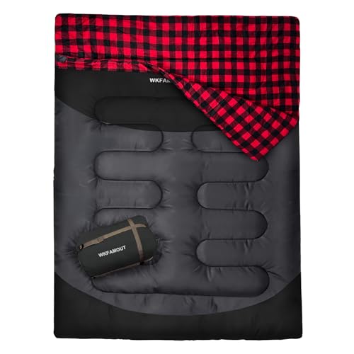 WKFAMOUT Doppelschlafsack für Erwachsene Maschinenwaschbar Schlafsack Deckenschlafsack 2 Personen Schlafsäcke Outdoor wasserdichte Winter mit Aufbewahrungstasche 220x150CM Schwarz