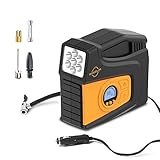 Wheelor TILD1602-SK Tire Inflator Portable Air Compressor Digital Auto Pump for Car Bicycle Motorcycle Basketball & Other Inflatables, 100PSI 12V DC 120W, 2021 Upgrade, Yellow with LED Light, Orange