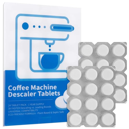 Cozeoa 24 Count Coffee Machine Descaler Tablets - Fast-Acting Effervescent Cleaner for Nespresso, Keurig, DeLonghi, Espresso & Drip Makers, Remove Mineral Deposits & Stains, Plant-Based & Septic Safe