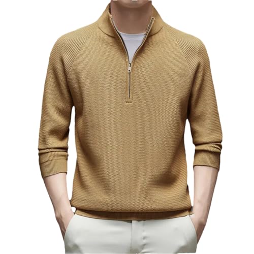 Men’S Casual Thick Wool Blend Pullover Sweater Long Sleeve Zipper Mock Neck Warm Knit Jumper Tops