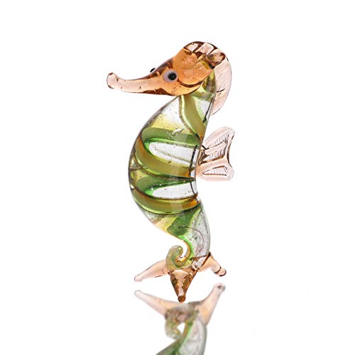 HDCRYSTALGIFTS 3'' Handmade Seahorse Art Glass Blown Miniature Sea Animal Figurine Collectible Gift Ocean Decor