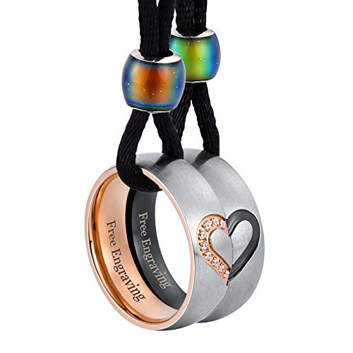Aeici Jewelry Free Engraving Customized Necklace for Couple Stainless Steel Heart Matching Pendant Set CZ
