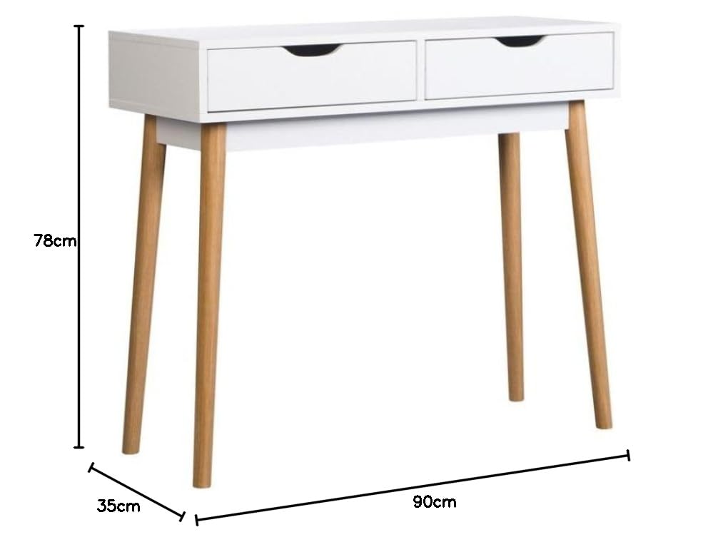 Mobelcenter, Mueble Recibidor Fiano Estilo nórdico, Mueble Entrada con 2 cajones, Acabado Blanco, Medidas: Ancho: 90 cm x Alto: 78 cm x Fondo: 35 cm (1469)