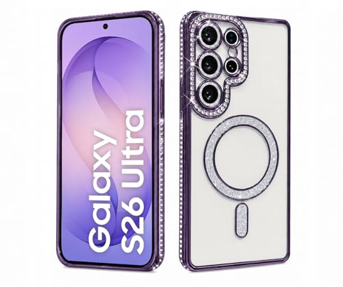 Image of DIZORO Compatible with (Samsung Galaxy S26 Ultra Case) Clear Diamond Glitter Case |Camera Lens Protector with Glitter Ring | Premium Shockproof Glossy Shiny Back Cover Case for Girls Women -DEEP-P