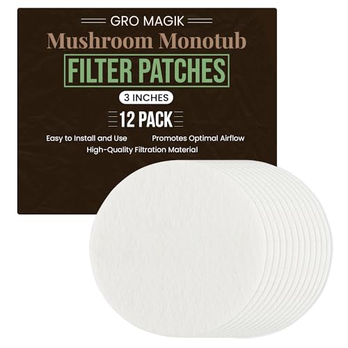 Gro Magik 3" Adhesive Filter Disks and Patches for Mushroom Monotubs and Fruiting Chambers, High-Flow Air Exchange Filters for Mushroom Growing, 12-Pack, White
