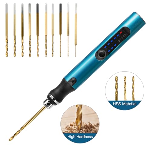 3-Gang-Elektro-Mini-Bohrstift, Wiederaufladbare DIY Handbohrer Elektrisch mit 10 Spiralbohrer, mini Bohrmaschine für Modellbau, Holz, Harz Schmuckherstellung Kunststoff Leiterplatte Leder
