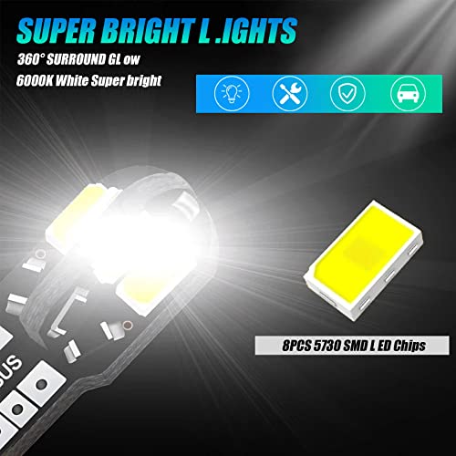 Cueclue Pack-10 T10-5730-8Smd Led Car Interior Bulb, Car Side Wedge Light, 6500K Error Free White Lamp For Map Dome Courtesy License Plate Side Marker Light #TOP4