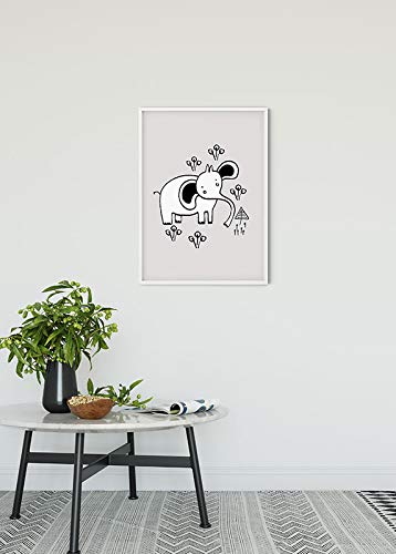 Komar Scribble Elephant Wall Picture, Black, White, 50 x 70 cm - Image 2