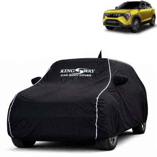 Image of KINGSWAY Super Waterproof Car Cover Only with Mahindra XUV 3XO (Year 2024 Onwards - All Model) | Mirror and Antenna Pockets | All Weather Car Body Cover with Silver Piping | Black