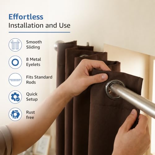 Image of Amazon Brand - Solimo Polyester 100% Blackout Plain Window Curtains|100% Room Darkening| 6 Feet |Set of 2| Plain Design | Blackout|for Living Room Kids Room and Bedroom | Color- Dark Brown