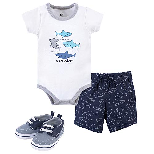 Image of Hudson Baby Unisex Baby Cotton Bodysuit, Shorts and Shoe Set