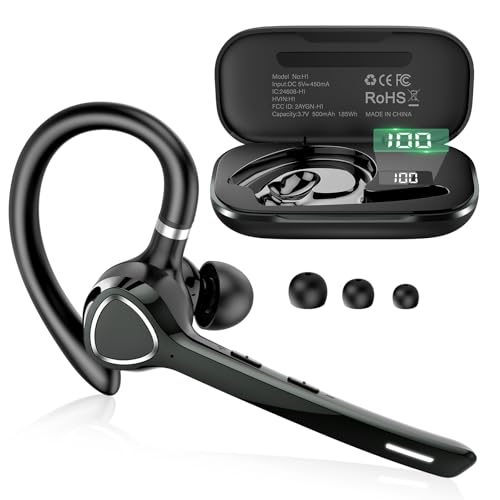 Bluetooth Headset V5.4 Wireless Freisprech Telefon mit CVC 8.0 und ENC Dual Mikrofon Bluetooth Ohrhörer mit 90h Spielzeit Mic Mute Zwei-Geräte-Verbindung für Büro Business Autofahren Schwarz