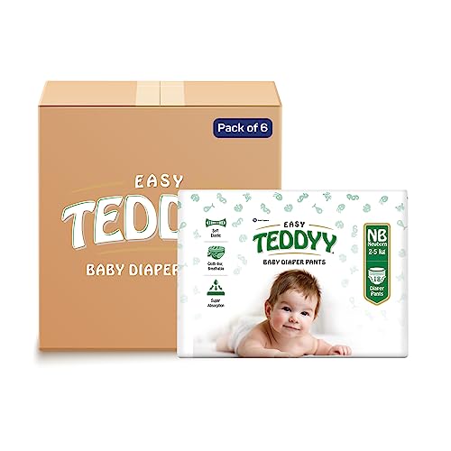 Image of TEDDYY Easy Baby NB Size Diaper Pant Style | 126 Count (New Born) | Upto 5 kgs (Pack of 7) | Long Protection Hours | Anti-Bacterial | Airy Breathable Fit | Rapid Soaker Channels with Wetness Indicator