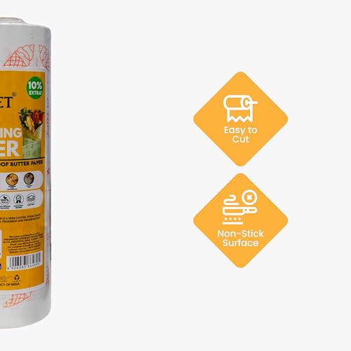 Image of Claret Oil & Grease Proof Food Wrapping Paper 100+10 Meter Roll | Butter Paper for Burgers, Sandwiches & Rolls | 10% Extra | 100% Food Grade & Eco-Friendly (Pack of 1)