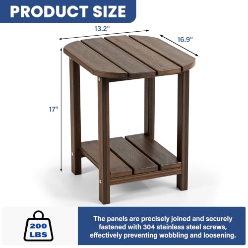 Image of Outdoor Side Table with Shelf - All-Weather HDPE End Table with Realistic Wood Grain, Heavy Duty Composite for Patio, Deck, Poolside, Garden & Adirondack Seating (Gray)
