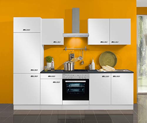 idealShopping Küchenblock Lagos 270 cm mit Einbauspüle ohne Elektrogeräte in weiß glänzend