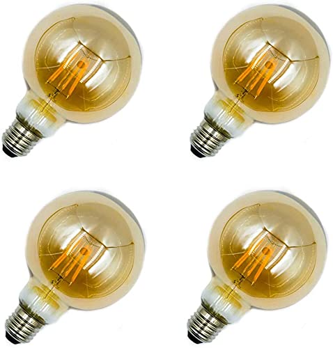 Globe Retro Vintage Edison LED Bulb E27 4W ST64 G80 A60 Lamp Decoration Light Bulb AC220V Warm White Color 2700K Long Filament Light Bulbs Non-Dimmable for Home Cafe (G80 4PACK)