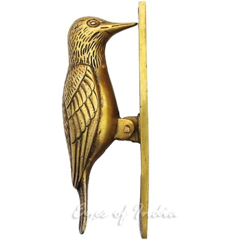 Eyes of India - 7" Gold Bird Brass Antique Door Knocker Metal Sculpture Hardware Wall Art Handmade Cover