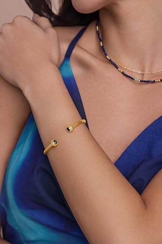 Gold Chunky Infinity Statement FULLY ADJUSTABLE Open Cuff Bangle with Sapphire CZ Braided Charm for Women by SNGIA, Stackable Handmade Trendy Jewelry Gifts, Polished Beachy Vacation Fashion Boho Tennis Bracelet Accessories, Vintage Link Wire Thick Bohemian Nickle Free Open Forever Bracelet Bangle.2