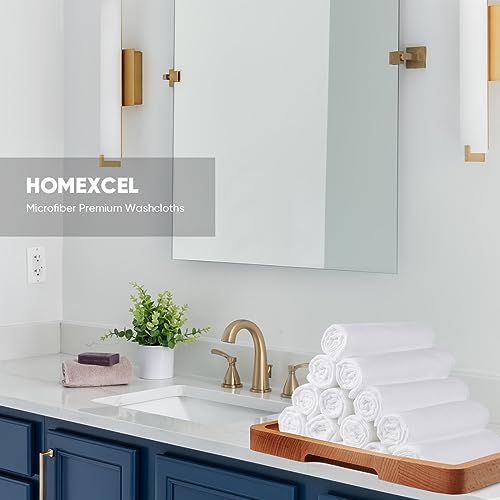 Image of HOMEXCEL Microfiber Washcloths 24 Pack, Highly Absorbent and Soft Face Towel, Multi-Purpose White Wash Cloths for Bathroom, Hotel, Spa, Gym, and Kitchen, 12x12 Inch