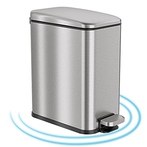 iTouchless PresseDouce Poubelle de salle de bain fine de 5 litres avec filtre anti-odeurs et seau intérieur amovible, acier inoxydable, pour salle de bain, chambre, bureau, bureau à domicile Cover