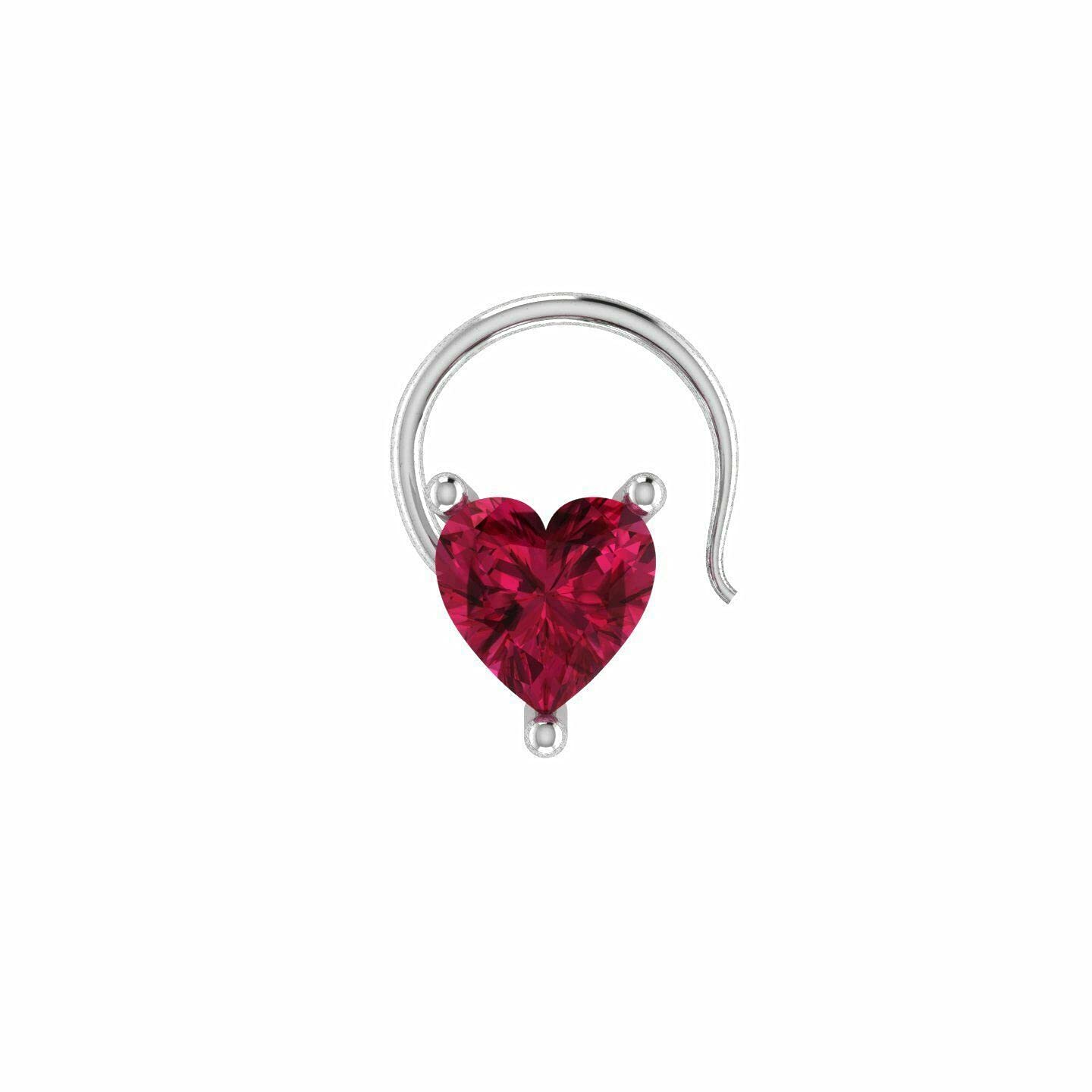 Om Jewellers0.20 Ct Heart Cut Ruby Solitaire Nose Piercing Ring Pin Stud 14k White Gold Plated