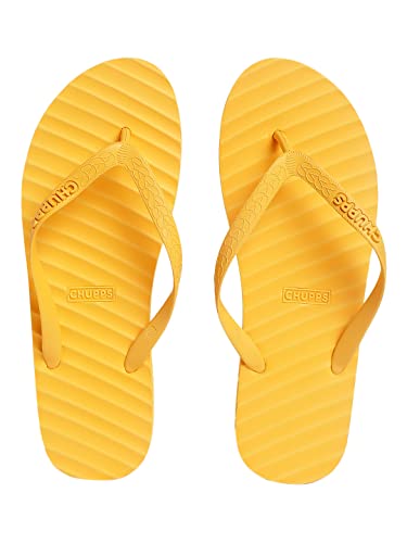 Image of CHUPPS Banana Leaf Monocrome Yellow Drift Orthopedic Slippers | Soft Footpharma Footbed | Breathable Ventilation Holes | Lightweight Flip Flops | Anti-Skid Chappals for Everyday For Unisex