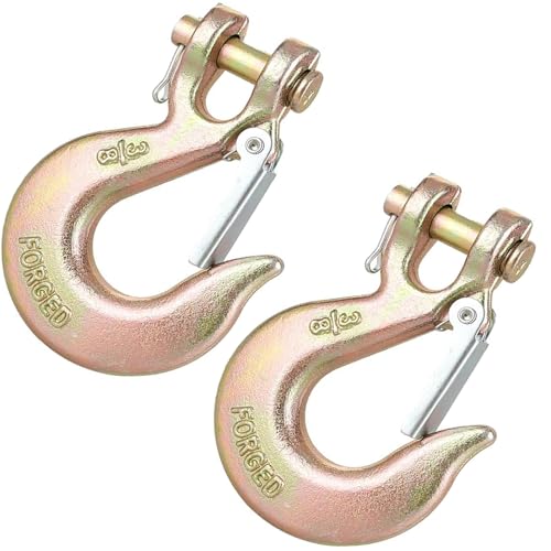 2Pack Clevis Slip Hook, 3/8 Inch Clevis Safety Hook with Safety Latch, Heavy Duty Forged G70 Chain Hook for Truck Trailer Winch Transport Tow Chain Hook,18,000 Lbs Capacity