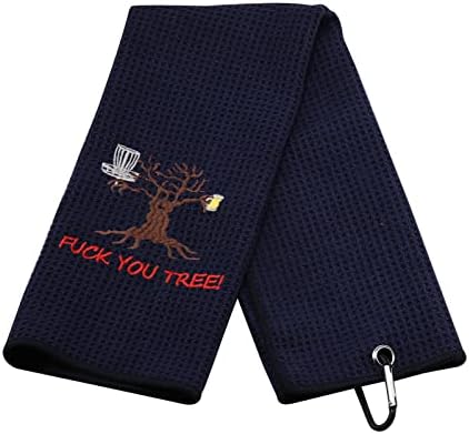 ZJXHPO Microfiber Disc Golf Towel You Tree Disc Golf Gifts Golf Black Towel with Clip Golfer Embroidered Towel (You Tree)