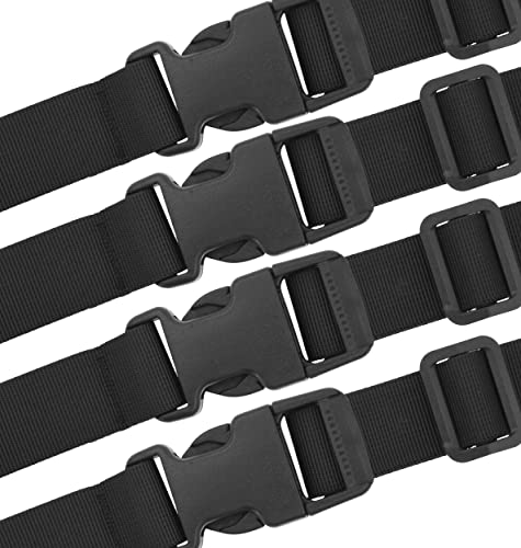 Image of Mandala Crafts 4 PCs Black Adjustable Bag Buckle Straps Belt with 1.5 Inch Quick Side Release Clips 65 Inch Nylon Webbing - Utility, Packing, Suitcases, Sleeping Bags, Backpacks, Luggage Straps