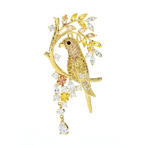 Broche pour femme tricolore fleur et oiseau gris accessoire classique élégant