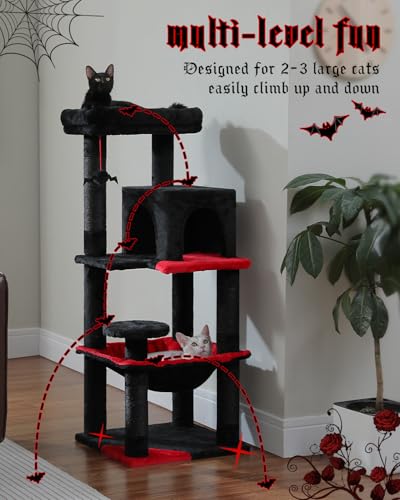 Image of MUTTROS Gothic Cat Tree with Super Large Hammock, 45.7 inch Black Cat Tower with Coffin Bed, Cat Condo, Sisal Scratching Posts & Top Perch, Multi-Level Goth Cat Tree, Halloween, Black